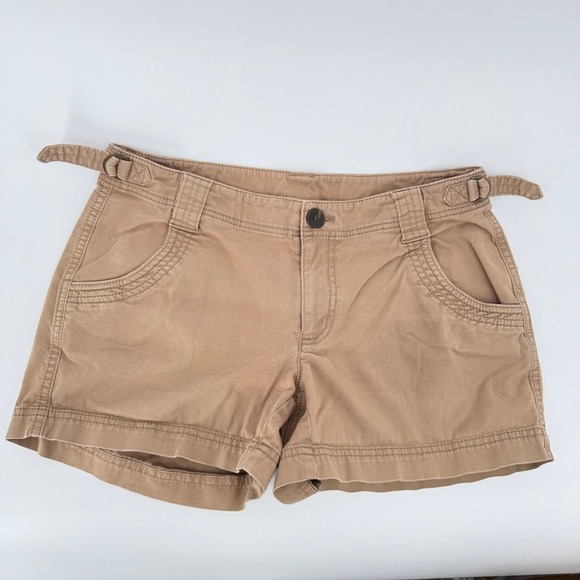 Athleta Organic Cotton Casual Khaki Shorts Side Tabs Casual Summer Size 4 Tan - Picture 7 of 7